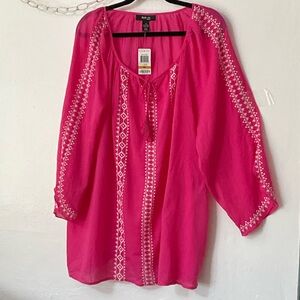 Style & Co. Hot Pink Embroidered Peasant Tunic